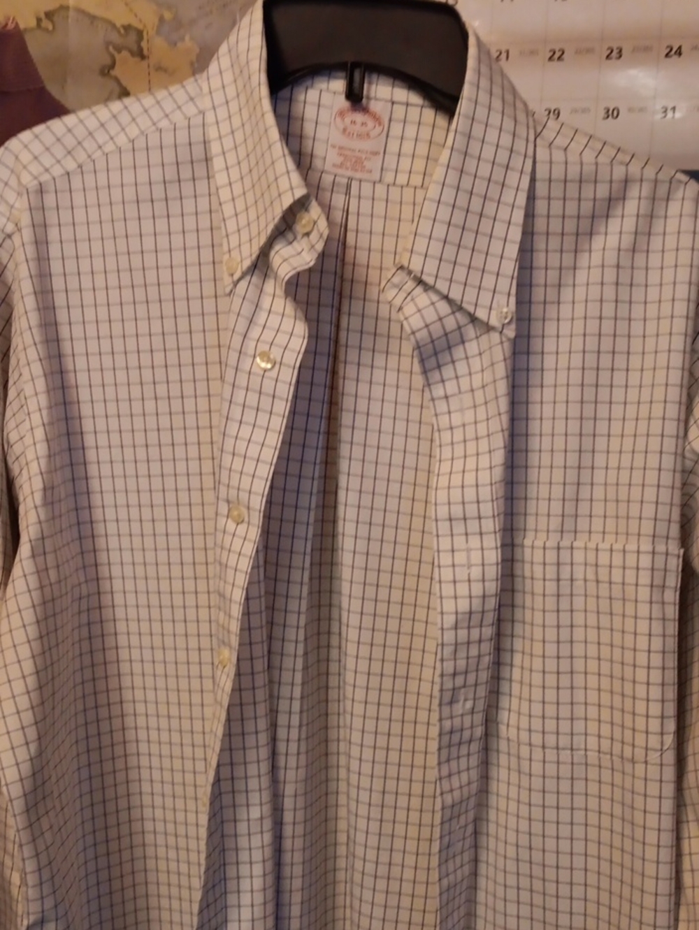 Brooks Brothers White Shirt with Navy Windowpane Check